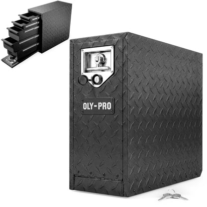OLY-PRO Truck Bed Tool Box with 5-Drawer Slides | Lockable Heavy-Duty Tool Chest Storage for Pickup, Jobsite & Side Trucks | 8-Inch Toolbox with Key (Black Aluminum - T Handle)