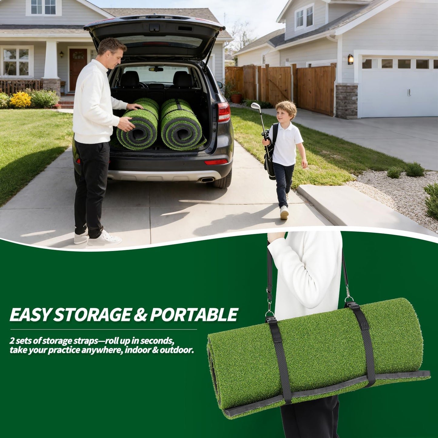 6x4.8ft Golf Hitting Mat for Indoor Outdoor Practice, High-Elasticity Golf Practice Driving Range Turf Mat, Convertible 2IN1 Golf Hitting & Putting Mat for Garage Simulator Training, Gifts for Men/Dad