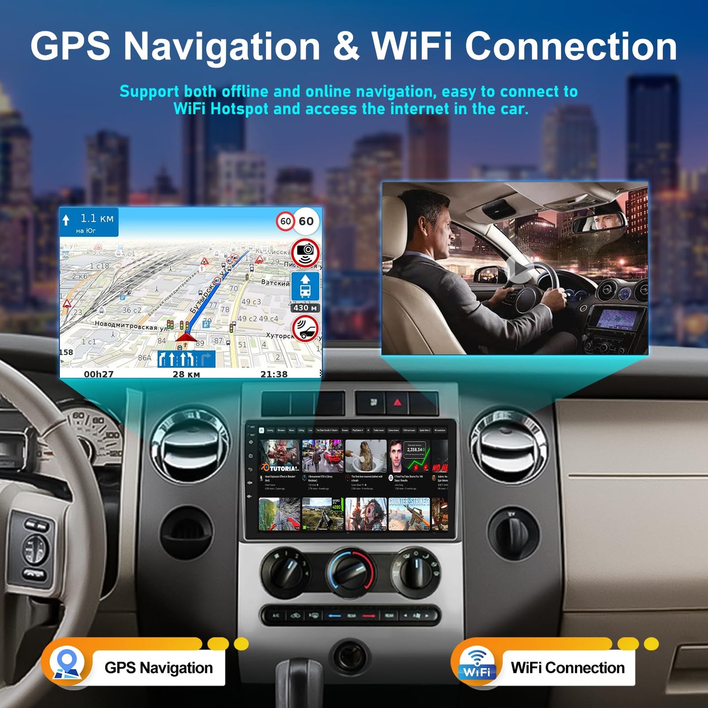 4G+64G Car Radio Stereo for Ford Expedition 2007-2014 with Wireless CarPlay Android Auto 9" Touchscreen Radio Android 13 Car Stereo with GPS Navigation Bluetooth 5.0 32EQ FM Backup Camera (Manual AC)