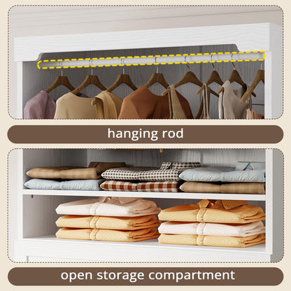 IRONCK Freestanding Closet System with 3 Wood Drawers, Modern Armoire Wardrobe with Adjustable Shelves & Hanging Rod, Walk-in Closet Systems Organizer for Small Closet, 31.5" White
