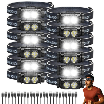 Bud K 12pack Headlamp Rechargeable, 5000L Super Bright Light LED Rechargeable Headlight, 3 Modes, Detachable Flashlight & Waterproof Head Lamp for Adult, Running, Outdoor, Emergency, Hard Hat Light