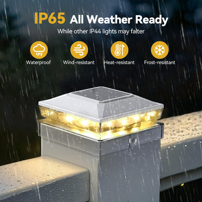 KEILAIMO Solar Post Cap Lights Outdoor, 18 Pack Upgraded Waterproof Deck Fence Post Solar Lights for 3.5x3.5 4x4 5x5 Vinyl/Wood Posts, 10-12 Hours Warm/Cool White Glow for Garden/Patio/Porch - White