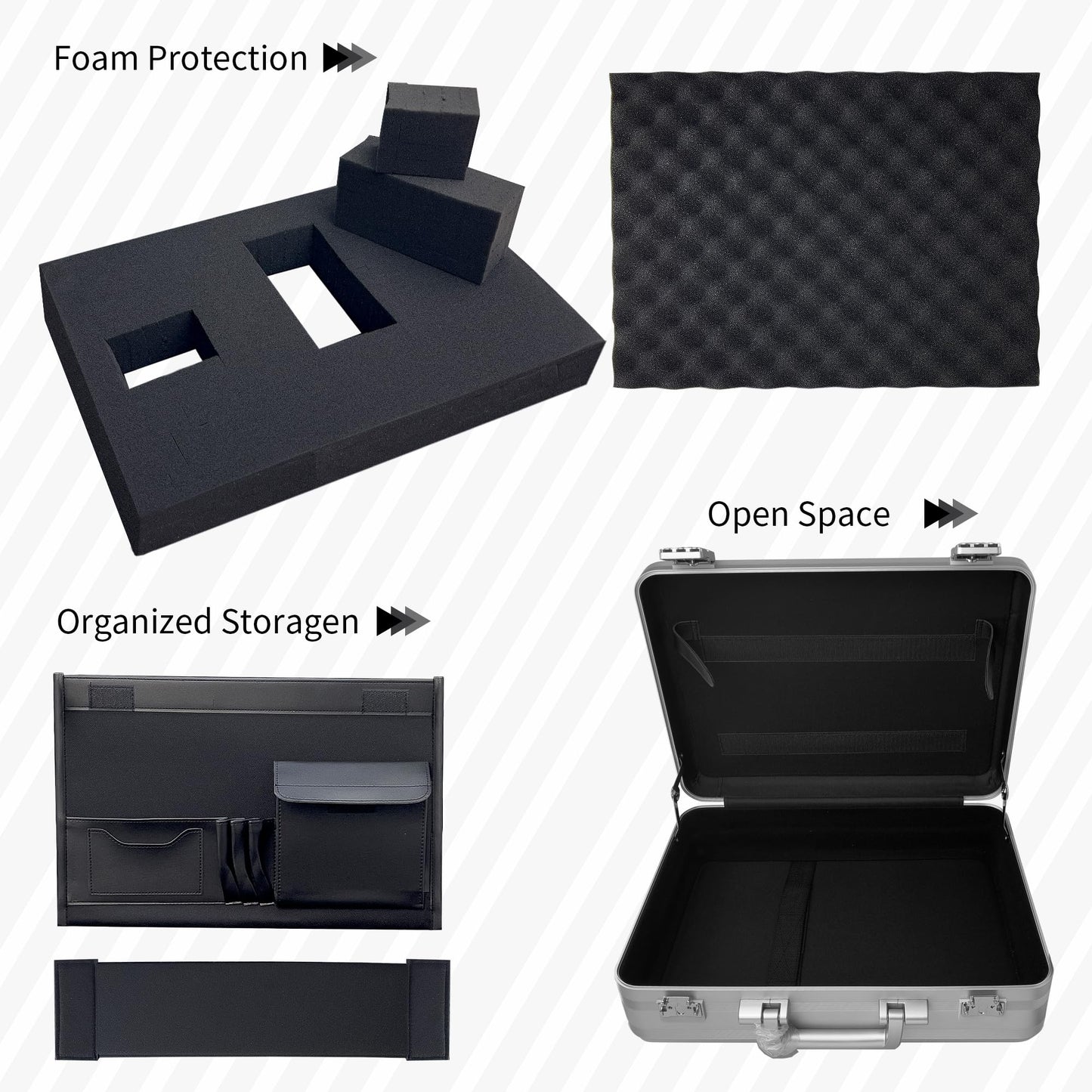 ALUNEX Aluminum Storage Case with Customizable Foam, 3-in-1 Modular Interior, Professional Briefcase with TSA Locks for Men & Women, Organizer & Divider for Documents, Electronics & Tools