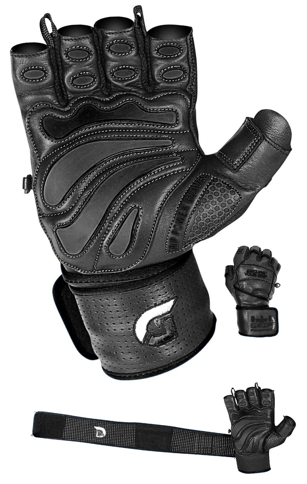 Elite Leather Gym Gloves with Built in 2" Wide Wrist Wraps Grip & Design for Weightlifting Power Lifting Bodybuilding & Strength Training Workout Exercises