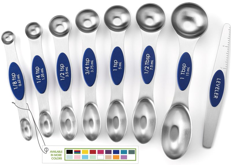 Spring Chef Stainless Steel Magnetic Measuring Spoons Set of 8 with Leveler, Heavy Duty Teaspoon & Tablespoon Measuring Spoons With Strong N45 Magnets, Kitchen Gadgets for Baking & Cooking - Sapphire