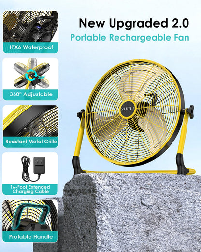 ZHULI 18" Solar Fan, Portable Battery Operated Floor Fan, Rechargeable Cordless Camping Fan, 40W Solar Panel, Hi-Velocity Brushless Motor, Metal blade, USB Phone Charge, 8~60H Runtime, Quiet, Wireless