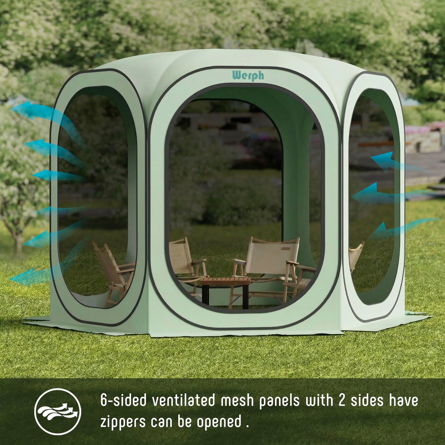 Werph 10x10 Pop Up Screen Tent, Mosquito Net Gazebo, UV Resistant Roof Waterproof Screen Canopy, Quick Setup Outdoor Shelter for Backyard, Patio, Garden, Picnic, Camping and Events, Green