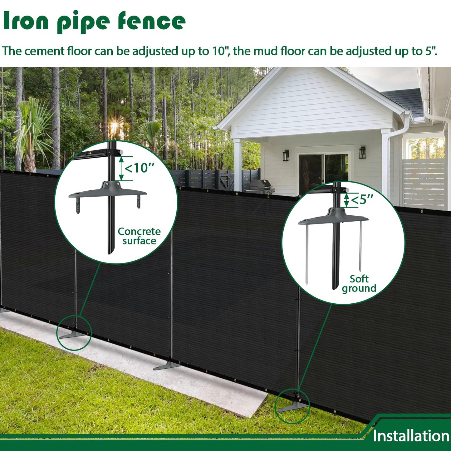 Goleray 5'Hx24'W Outdoor Freestanding Privacy Screen Fence Panels with Iron Poles, Mesh Shade Net Cover Temporary Fencing for Patio Backyard Garden Deck, Black