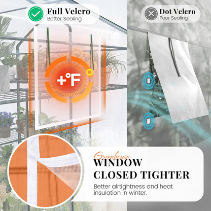 KING BIRD Premium Greenhouse for Outdoors, 56x56x77 in Walk-in Hot House with Thickened Cover, Reinforced Frame, Screen Windows & Mesh Door, 3 Tiers 14 Shelves for Outside Garden Seedlings, Clear