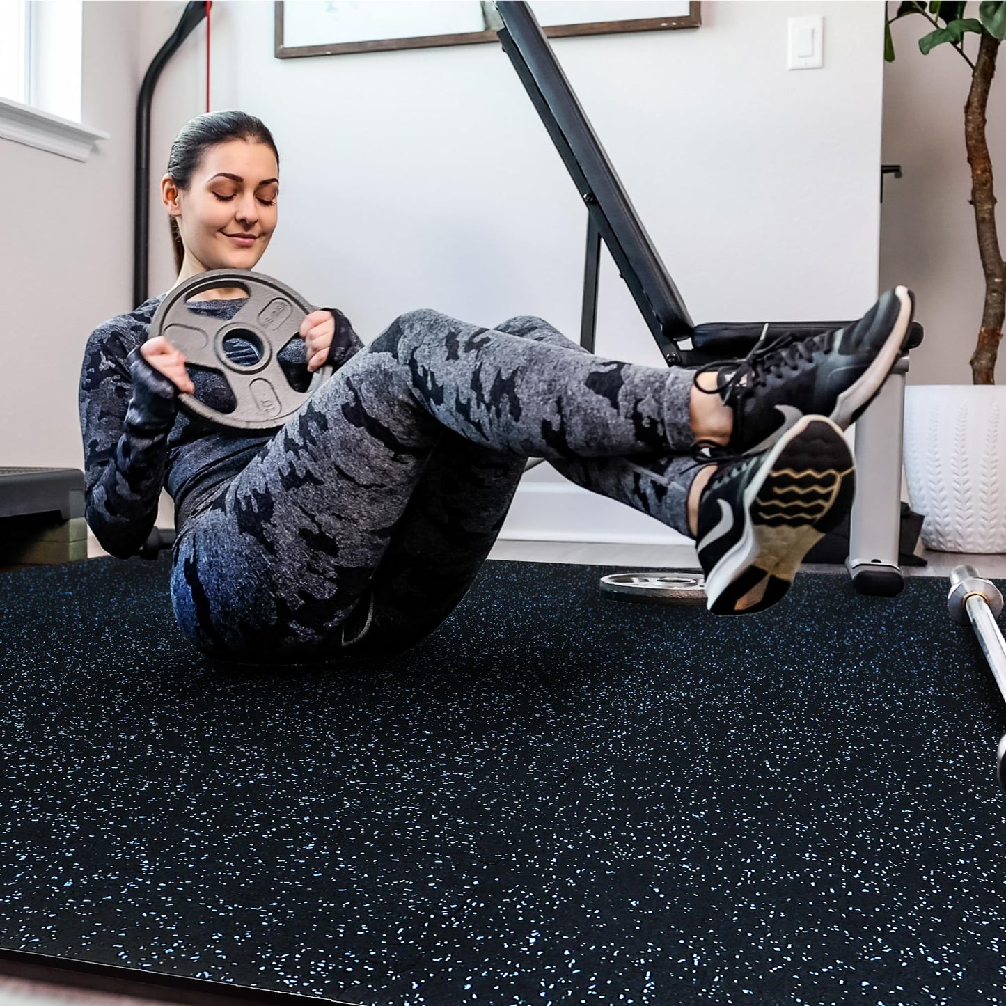 SUPERJARE 0.4'' Thick 36 Pcs 144 Sq Ft Rubber Top Exercise Equipment Mats, High Density EVA Foam Mats with Rubber Top, Interlocking Gym Flooring for Home Gym, Protective Workout Mat, Black/Grey