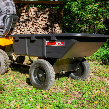 Brinly 10 cu.ft. 650lb Heavy Duty Tow-Behind Poly Utility Cart & Dump Trailer with Magnetic Hitch Pin & Compression Molded Bed