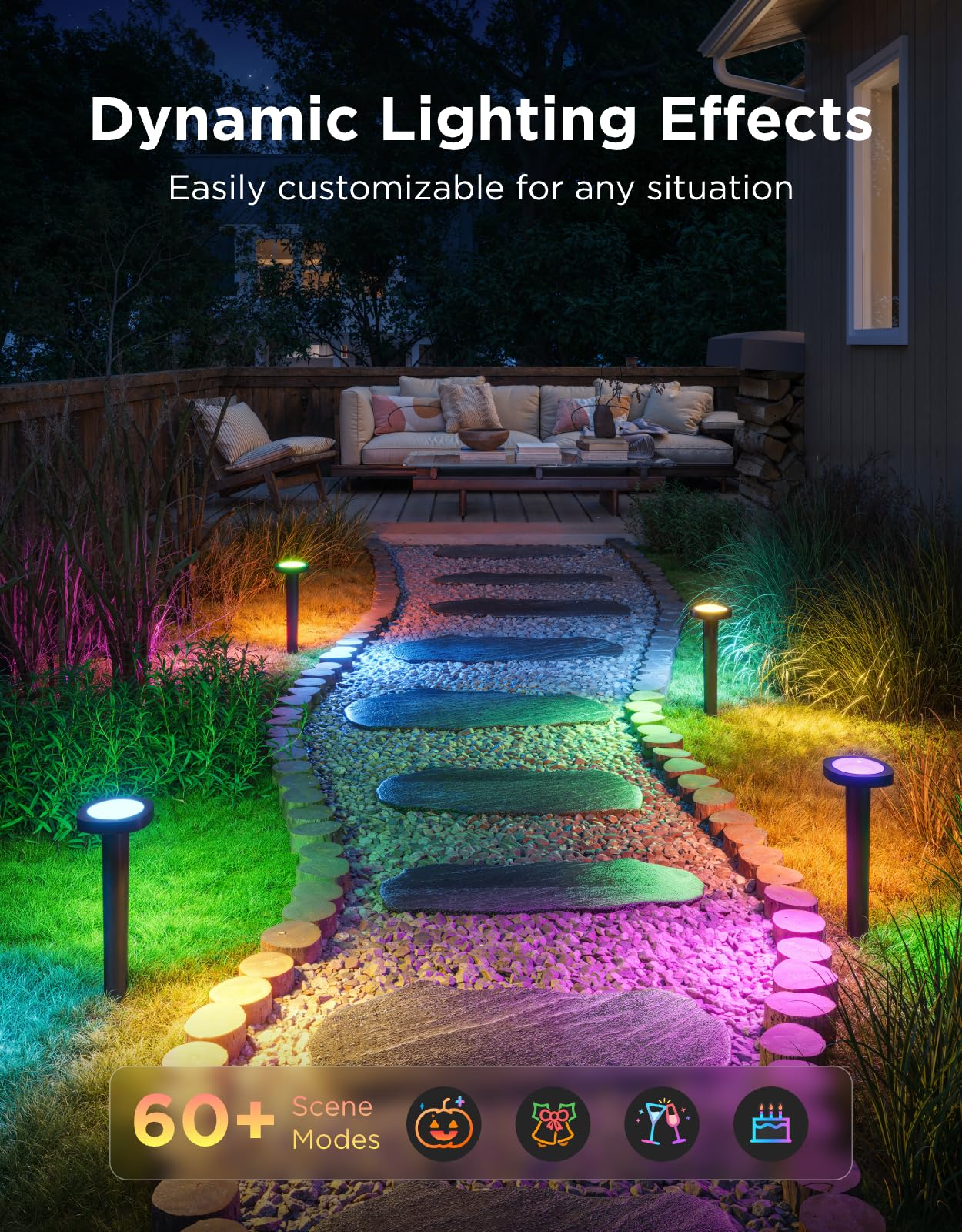 Govee Outdoor Pathway Lights 2, IP66 Waterproof Patio Lights, 60+ Scene Modes Landscape Lighting for Yard, Garage, Garden, Lawn, Outdoor Decor, Works with Alexa, Google Assistant, Matter, Wired 4 Pack