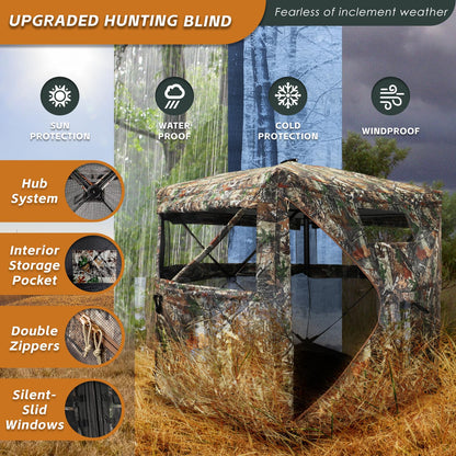 FUNHORUN Hunting Blind with Floor Mat, 360 Degree See Through Ground Blind with Carrying Bag, 2/3 Person Pop Up Camouflage Tent Portable Concealed Shelter