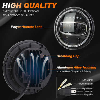 OVSAUTO 7 inch Led Headlights H6024 Round Headlight With Hi/Lo Beam DRL Turn Signal Compatible With Jeep Wrangler JK TJ CJ LJ Chevy Ford GMC Dodge&Mazda