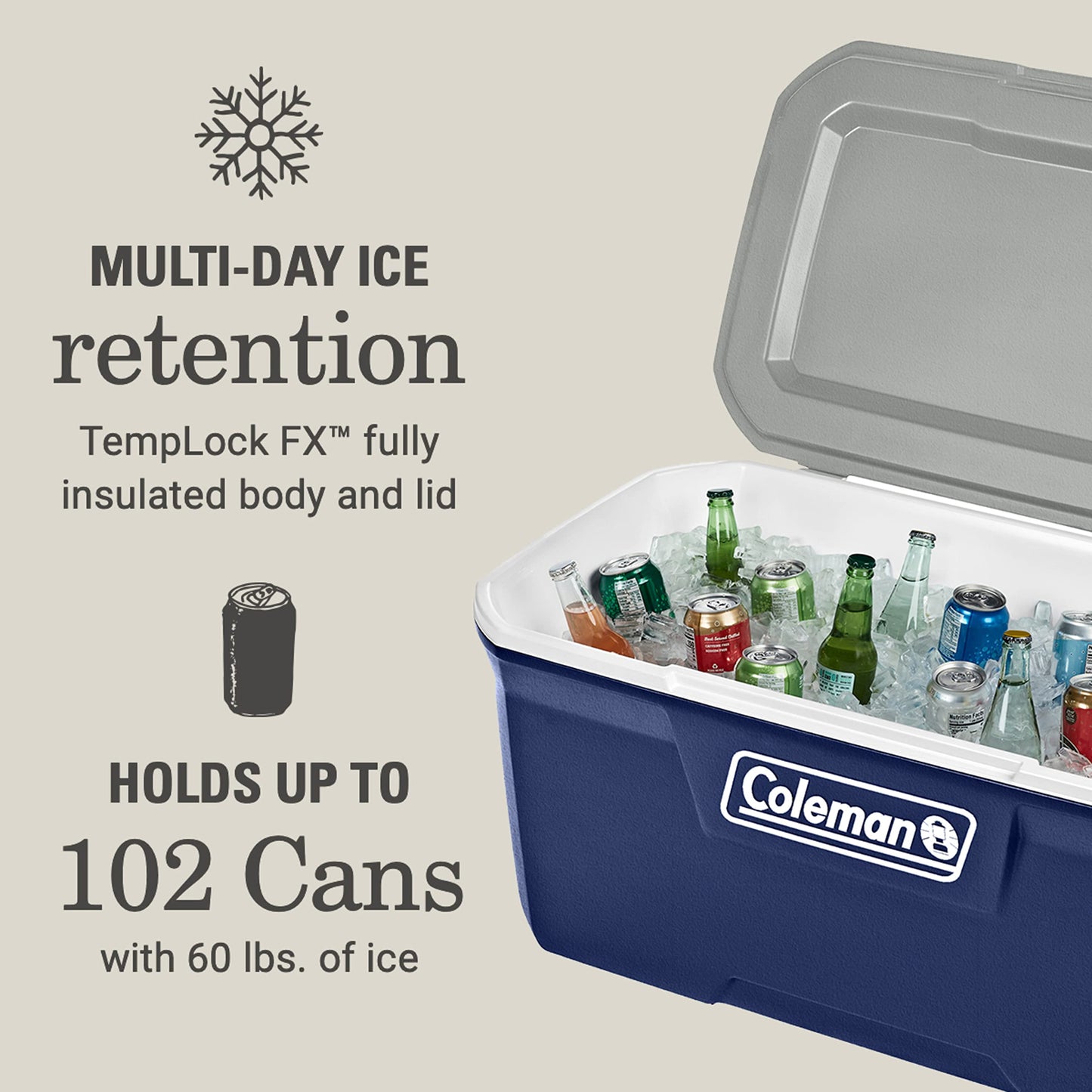 Coleman 316 Series 100QT Cooler with Heavy Duty Latches, 160 Can Capacity, Keeps Ice 5 Days