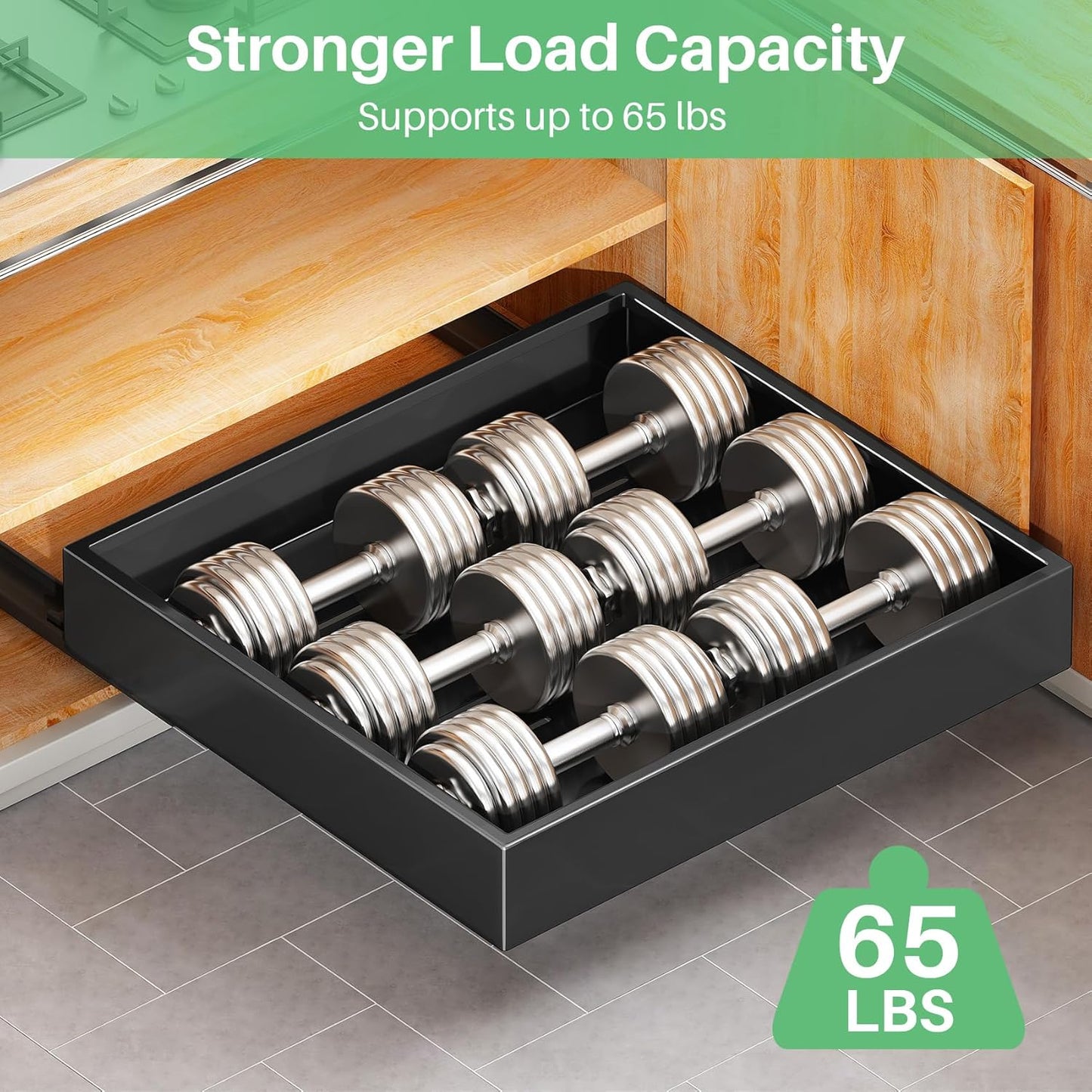 Pull Out Cabinet Organizer - Heavy Duty 21" Deep Full-Extension Drawers for Kitchen & Bathroom | Black
