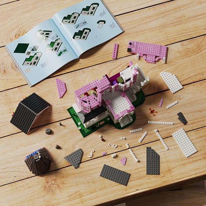 Pink Palace House Building Set with Lights Halloween Haunted House Blocks Toy Halloween House Kit for Kids Adults Compatible with Lego Christmas for Girls and Boys Aged 8+ (1349PCS)