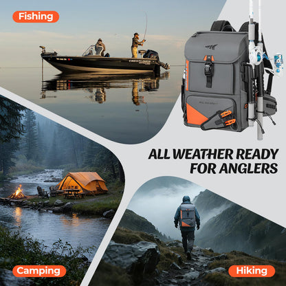 KastKing All Weather Fishing Tackle Backpack with Removable Rod Holders,Waterproof ArmorShield Fabric Fishing Bag Storage Fishing Gear