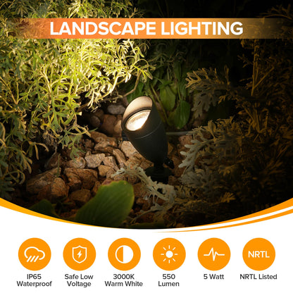 LUTEC 12V Low Voltage Landscape Spot Lights, Aluminum, IP65 Waterproof, 5W 550LM, 3000K Warm White, 4 Pack