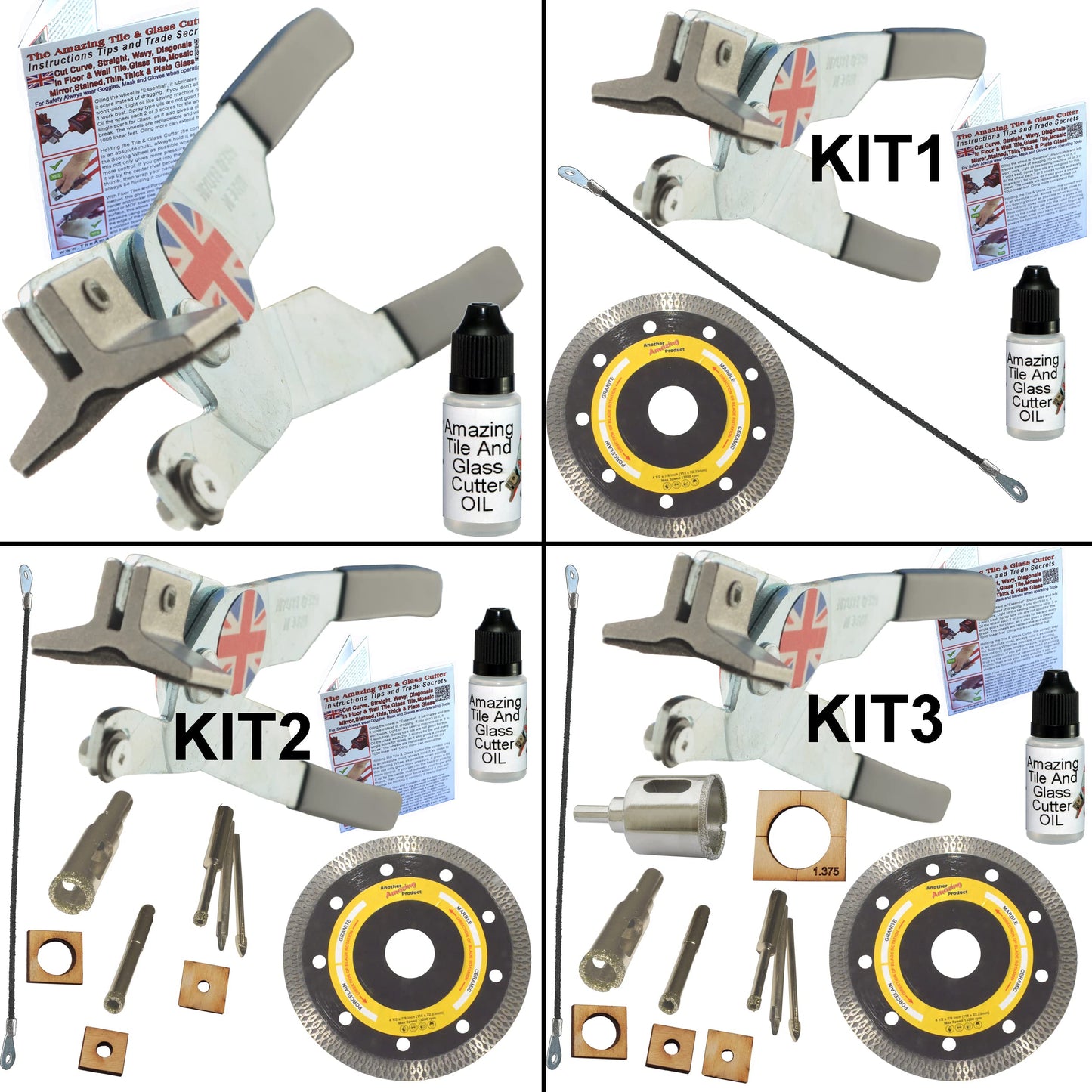 Left Handed Ceramic Tile Tool Kit 4 Porcelain Tile Drill Bits Hole Saw for Taps Saw Blade for Notches Grinder Tile Saw for Cutting Out Sockets Tile File for Trimming Edge Grout Rake for Cleaning Grout