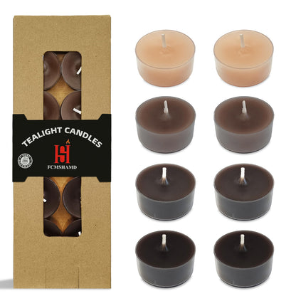 Tea Lights Gradation Brown Tea Candles Set of 24 – Tealight Candles with Coffee Scent, Long Burning Handmade Tealights for Wedding Meditation Home Decor Gift