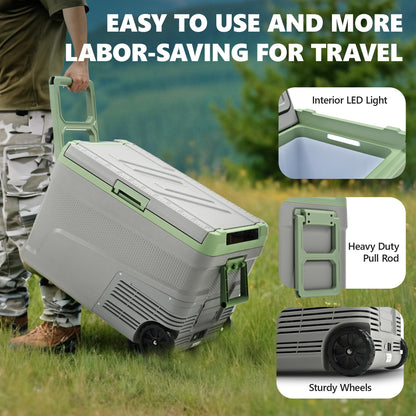 EUHOMY 12 Volt Refrigerator, 48QT Electric Cooler Usable Battery, Car Refrigerator 0℉~68℉, 12V Fridge 12/24V DC 110-240V AC, Portable Freezer with Wheels for Camping, Travel, Truck, Outdoor