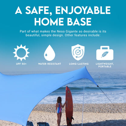 Neso Gigante Portable Beach Tent Sun Shelter - Lightweight Beach Shade Canopy - Easy Setup for Family Outings - Patented Reinforced Corners - UPF 50+ - 8ft Tall, 11 x 11ft - Periwinkle Blue