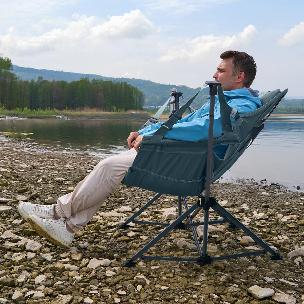 TIMBER RIDGE Hammock Camping Chair with Adjustable Backrest, Heavy Duty Folding Hammock Chair Supports 300lbs, Portable Hammock Chair for Camping, Travelling and Patio, Blue