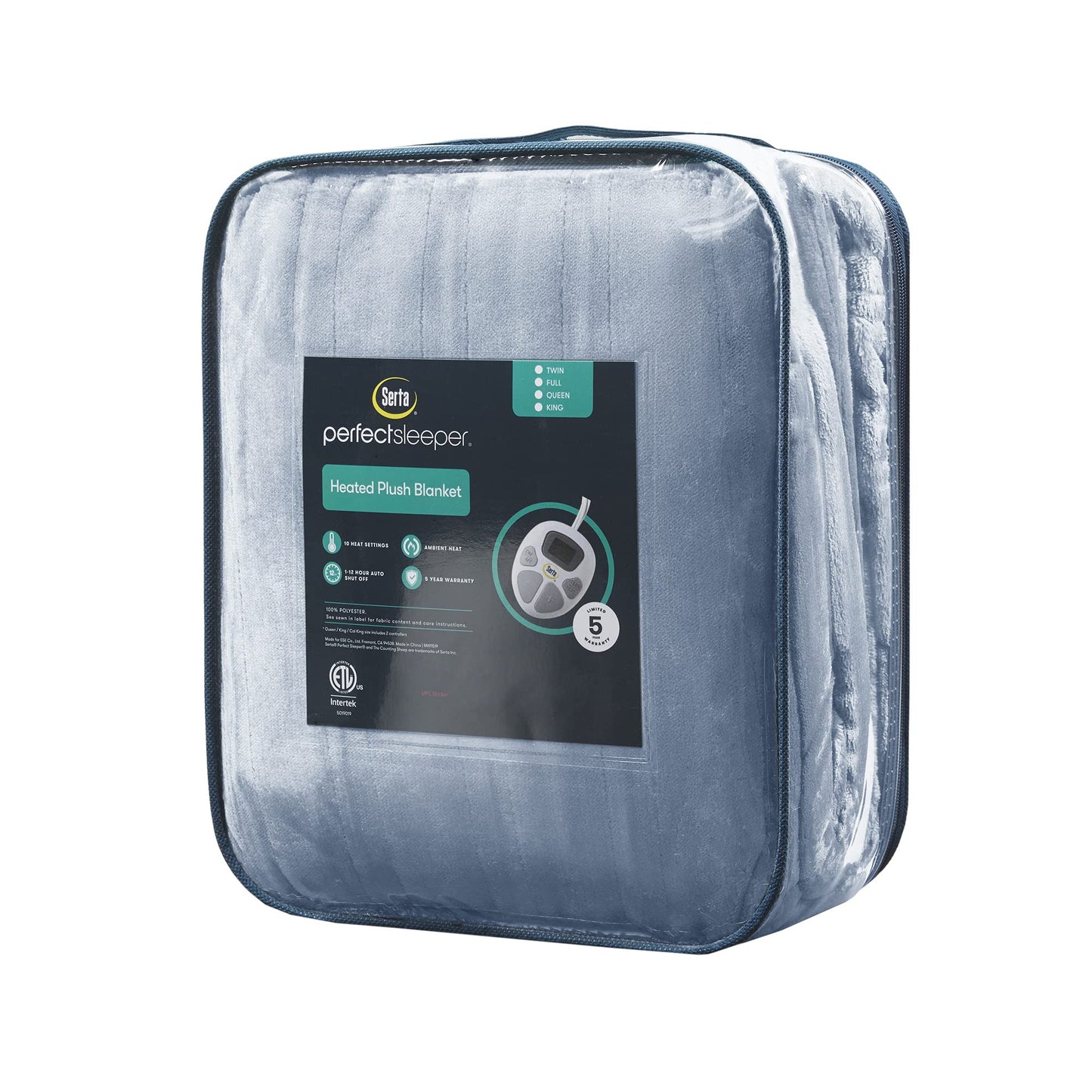 Serta Luxuriously Soft Plush Electric Blanket Fast Heating Cozy Cover, Safety Auto Shut Off Timer, Low EMF, Multi Heat Setting, ETL Certified, Machine Washable, Grey King (92 in x 100 in)