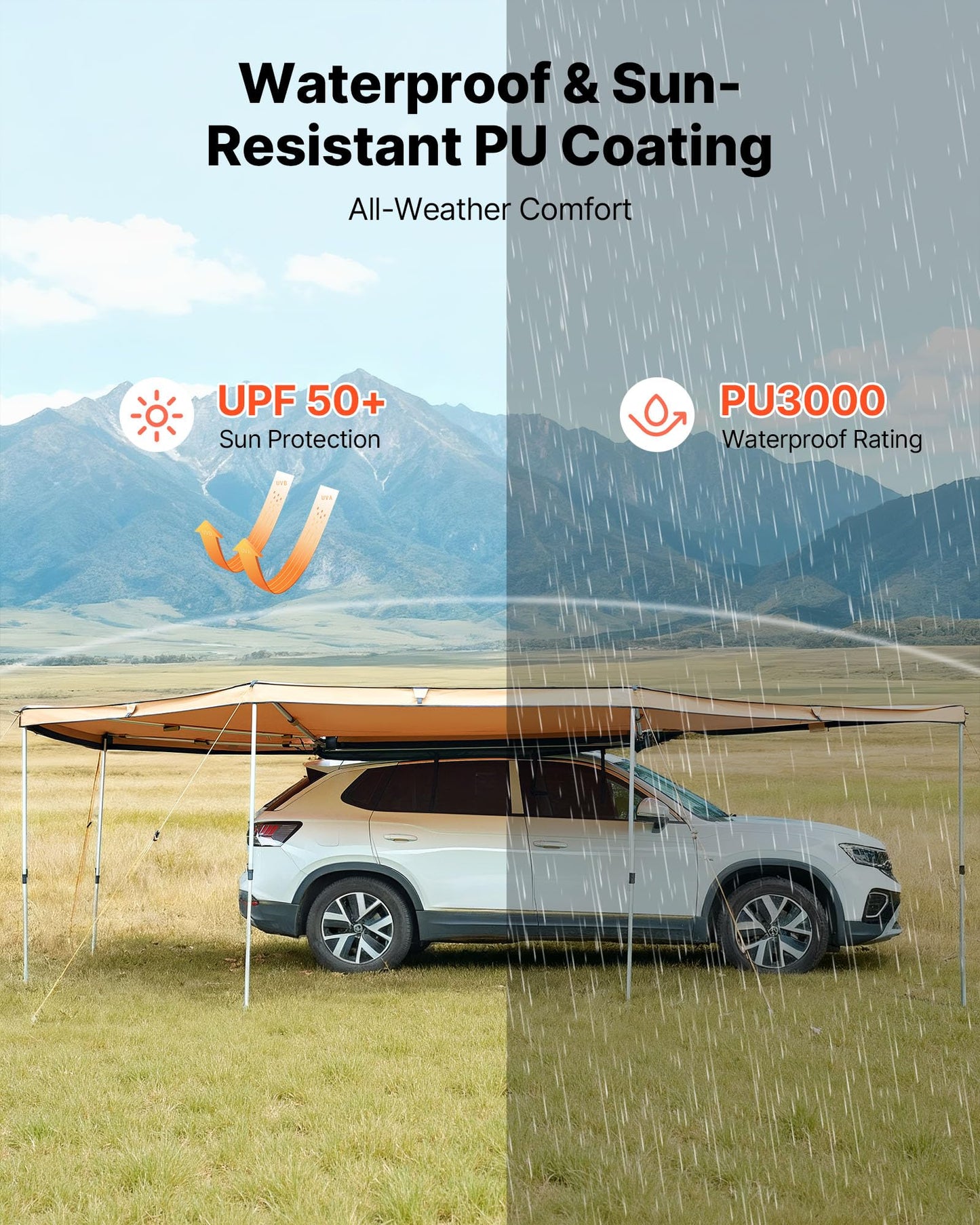 VEVOR 270 Degree Awning, 133 sq.ft Passenger Side Vehicle Awning, UV50+ Waterproof Car Side Awnings with Carry Bag, All-Weather Overland Awnings Car Shelter for SUV Van Truck Camping