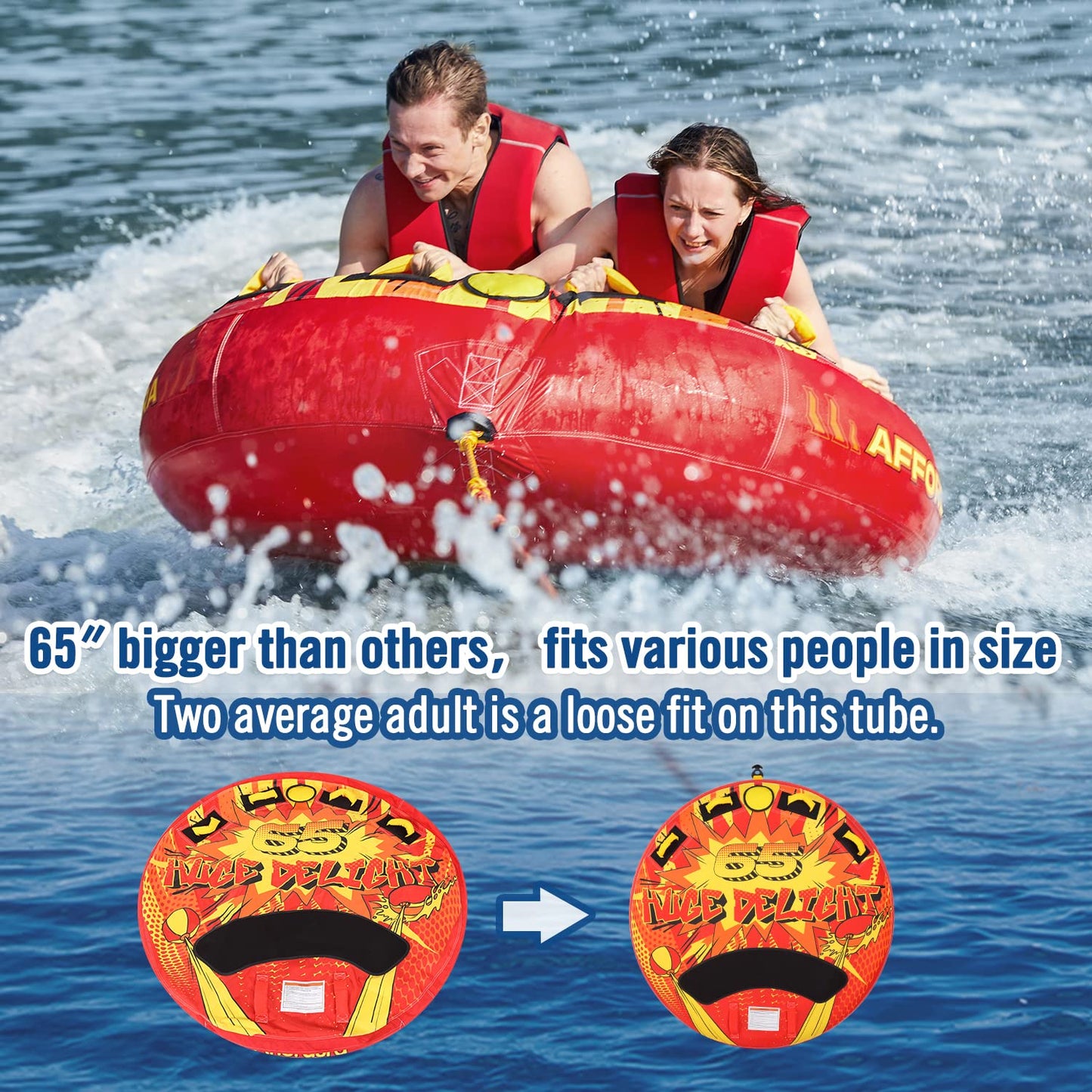 Affordura Towable Tubes for Boating 65in Tubes for Boats to Pull, Boat Tubes and Towables with Quick Connector and Storage Bag