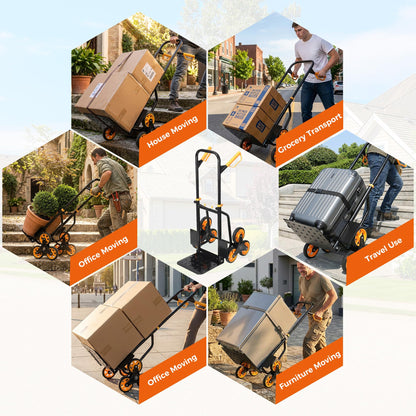 Heavy Duty Stair Climbing Dolly, 380lb Capacity Folding Hand Truck with 5.9” Tri-Wheel, Portable Stair Climber Cart for Moving Furniture Groceries Boxes Laundry, Back-Saving Tool for Apartment Home