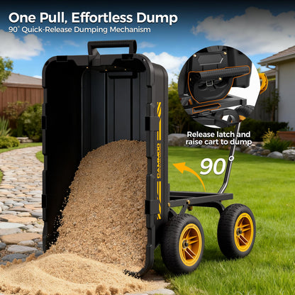 CAMMOO 10in NO-FLAT TIRES 900lb Heavy-Duty Garden Dump Cart DIY Expandable Capacity Over 4 Cu.Ft. Utility Wagon with Quick-Release Dumping & Prime Grade 100% Virgin Polypropylene-Not Recycled Material