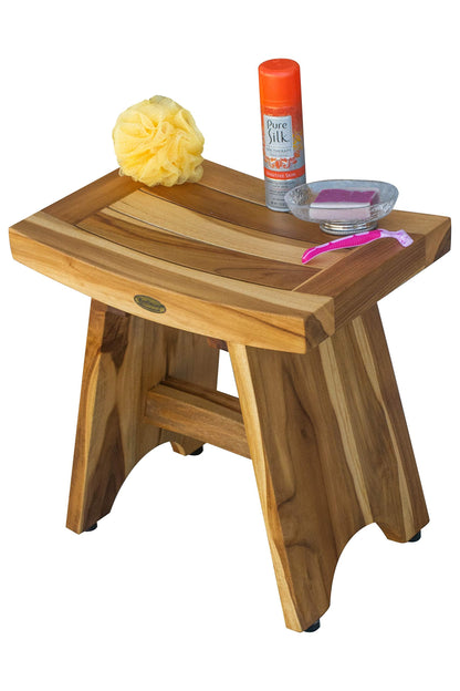 EcoDecors Teak Shower Bench 18", 300 lb Capacity – Waterproof Teak Bath Seat for Adults - Compact Spa Stool for Small Bathrooms & Walk-in Showers with Slip-Resistant Feet
