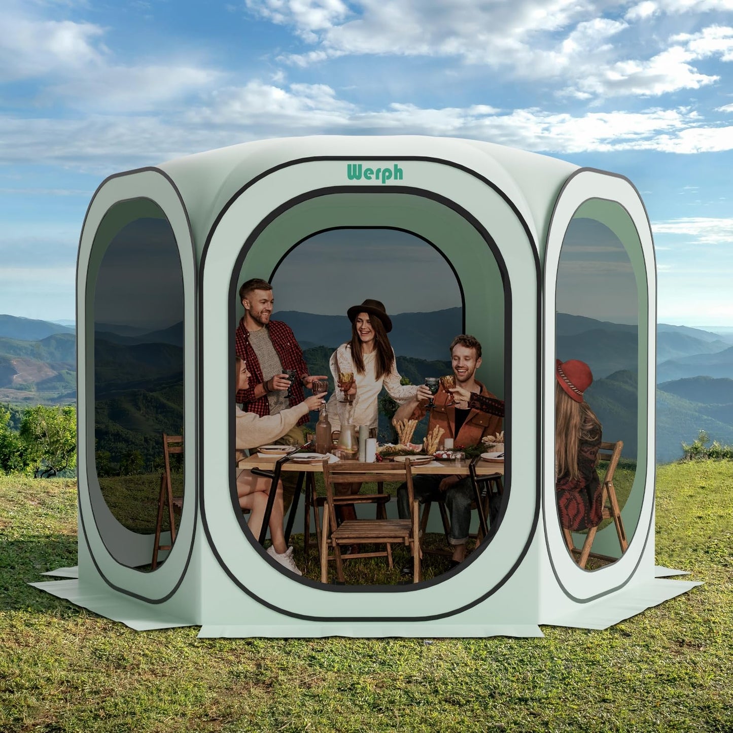 Werph 10x10 Pop Up Screen Tent, Mosquito Net Gazebo, UV Resistant Roof Waterproof Screen Canopy, Quick Setup Outdoor Shelter for Backyard, Patio, Garden, Picnic, Camping and Events, Green