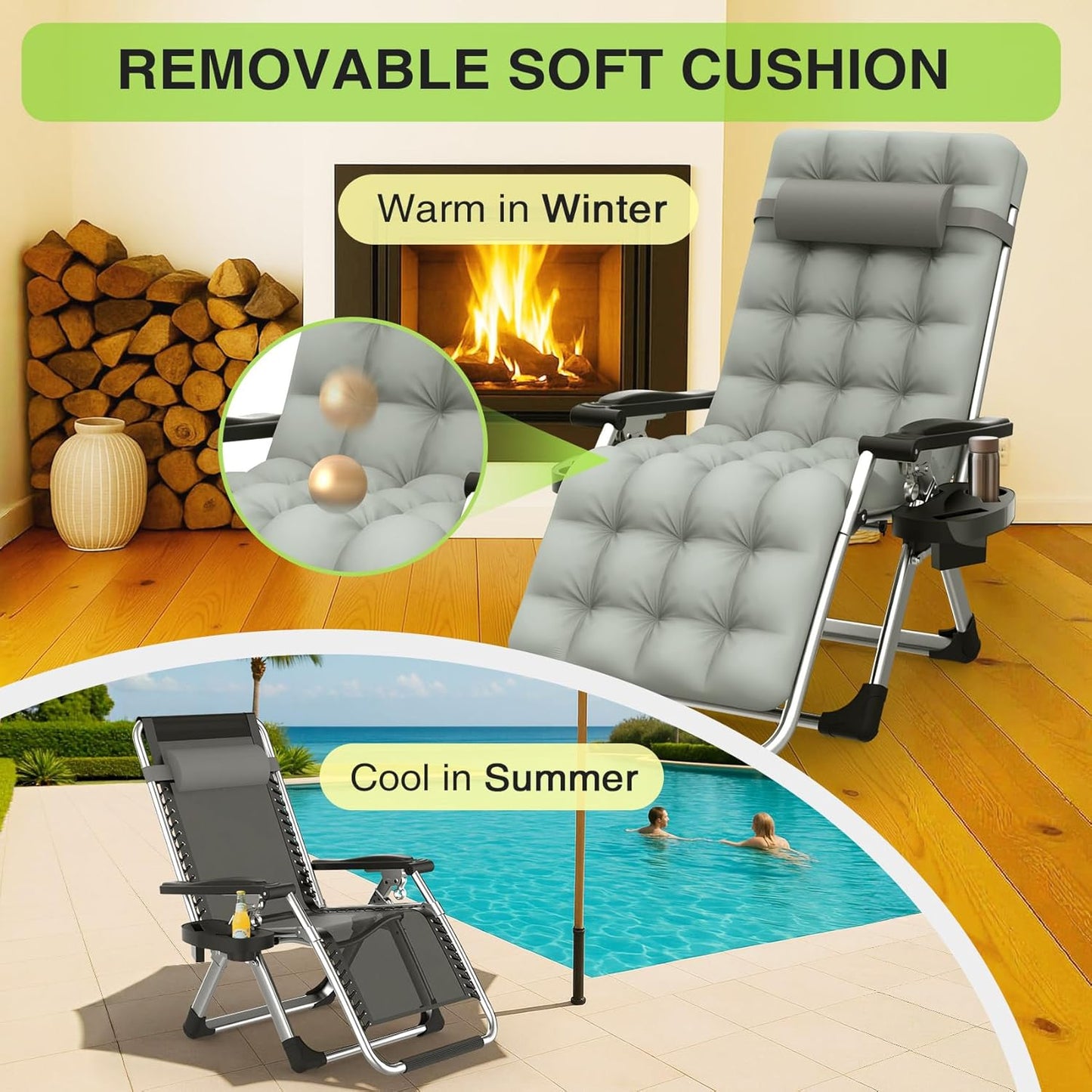 Suteck Zero Gravity Chair - Reclining Camping Lounge Chair with Removable Cushion & Cup Holder | Outdoor & Indoor Use