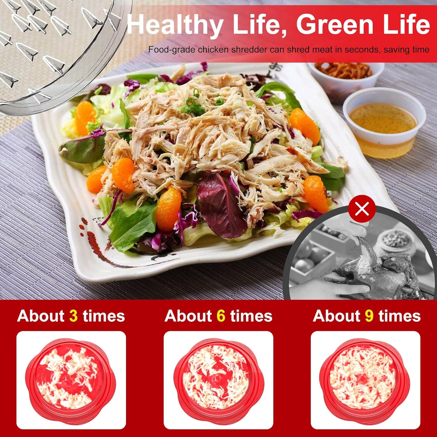 SURETIVIAN Chicken Shredder - Ergonomic Large Meat Shredder Tool with Brush & Fork | BPA-Free, Red