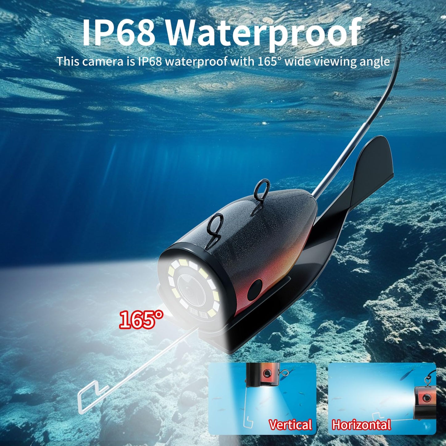 EIXAUP Underwater Fishing Camera, 7 inch HD IPS Monitor 1200TVL IP68 Wateproof Camera with 6 Pcs LED Lights + 6 Pcs IR Infrared Lights, 165°Wide Angle for Ice, Boat and Lake Fishing(100 FT/30 M)