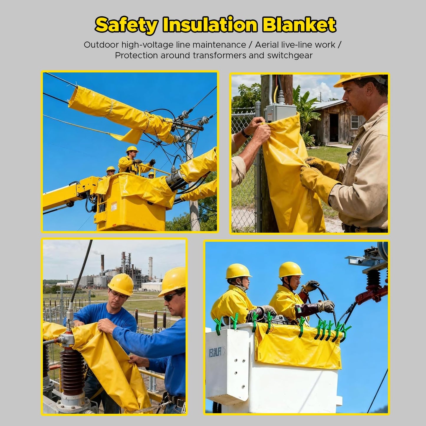 3.3' x 4.9' 17KV High Voltage Insulating Blanket with 4 Safety Clamps - EVA Electrical Insulated Mat for Substation Distribution Room, Yellow