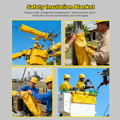 3.3' x 4.9' 17KV High Voltage Insulating Blanket with 4 Safety Clamps - EVA Electrical Insulated Mat for Substation Distribution Room, Yellow