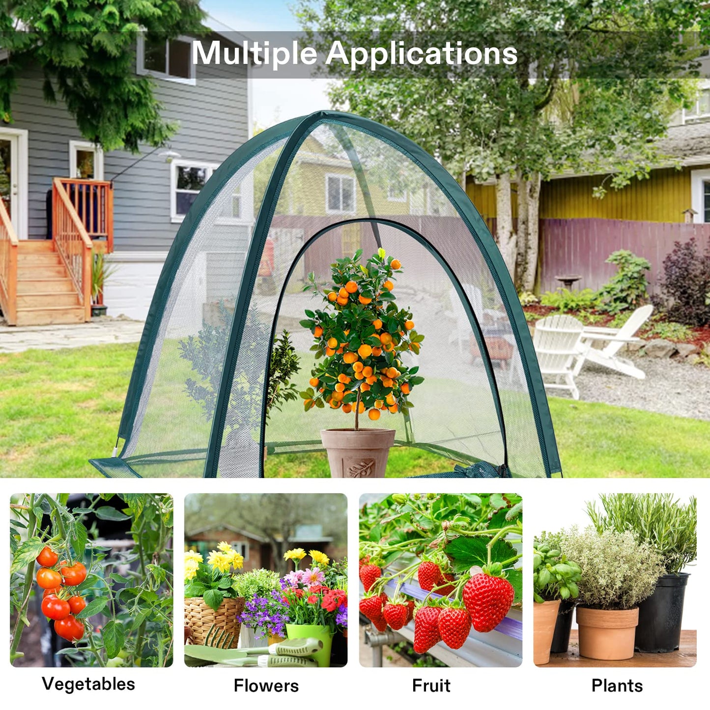 VIVOSUN Garden Netting Cover, 36 x 36 x 39 Inch Pop-up Guard Cover with Zip Entry for Plants, Vegetables, Fruits, Outdoor Run and Enclosure for Small Animals, 4-Pack, Green
