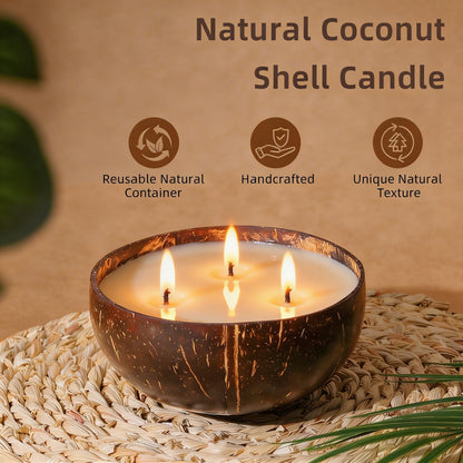 Viyffo Large 18oz Scented Candle - Tropical Orchard, 3 Wick Soy Candle in Natural Coconut Shell Jar, Summer Home Fragrance Candle for Bedroom, Bathroom, Living Room, Rustic Tropical Decor Gift