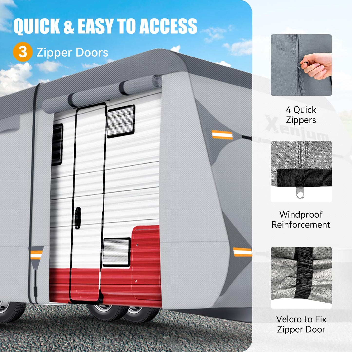Xenjum RV Cover for 27-30 ft Travel Trailers, 7 Layers Heavy Duty Camper Cover, Weatherproof & UV Resistant Motorhome Trailer Cover with Gutter & Tongue Jack Covers