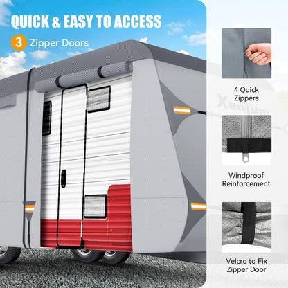 Xenjum RV Cover for 27-30 ft Travel Trailers, 7 Layers Heavy Duty Camper Cover, Weatherproof & UV Resistant Motorhome Trailer Cover with Gutter & Tongue Jack Covers