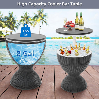 SHAREWIN Portable Outdoor Cooler Table, 8 Gallon Ice Cooler with Drainage Plug, Lift Top Lid 3-in-1 Rattan Style Patio Bar Side Table – Perfect for Parties