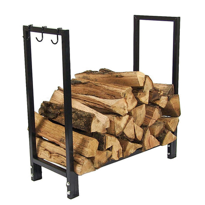 Sunnydaze Firewood Log Rack with Cover and Fire Poker - Indoor or Outdoor Use - Heavy-Duty Metal Fire Accessories