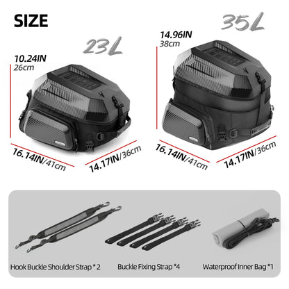 Rhinowalk Motorcycle Tail Bag Travel Luggage Expandable Motorcycle Helmet Bag 23L-35L Waterproof All Weather/Trunk/Rack Bag with Sissy Bar Straps-Matt Black New Upgrade