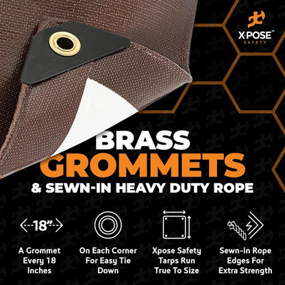 Xpose Safety 15' x 15' Brown/White Ultra Heavy Duty Tarp - 20 Mil - Heavy Duty Waterproof - Extra Large Tarp,Waterproof Tarp Cover Rain Camping,Tent Tarp,UV Protection,Reinforced Corners