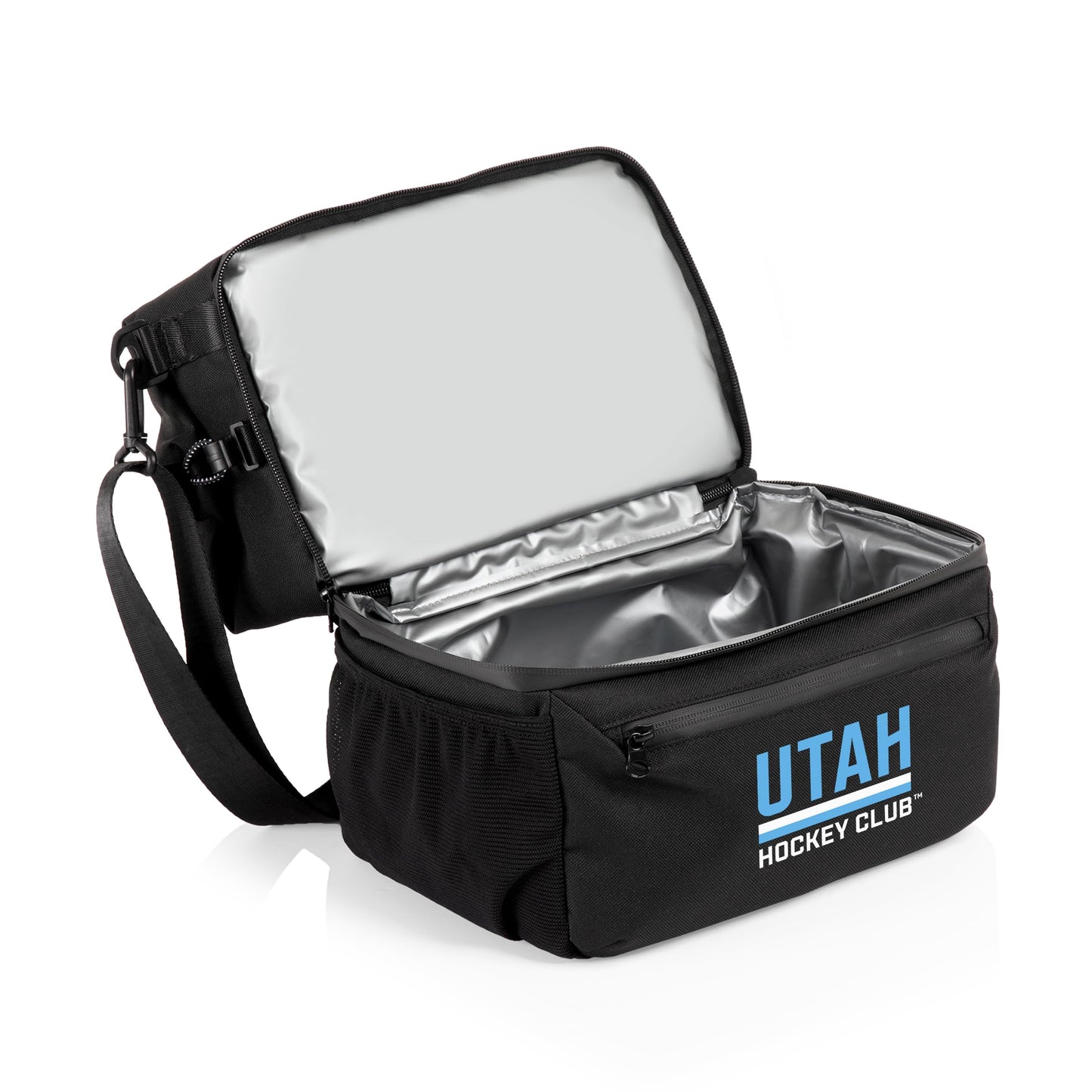 PICNIC TIME NHL Utah Hockey Club Tarana Lunch Bag Cooler with Utensils Made from Recycled Material, Lunch Box with Picnic Set, Upcycled Lunch Cooler Bag, (Carbon Black)