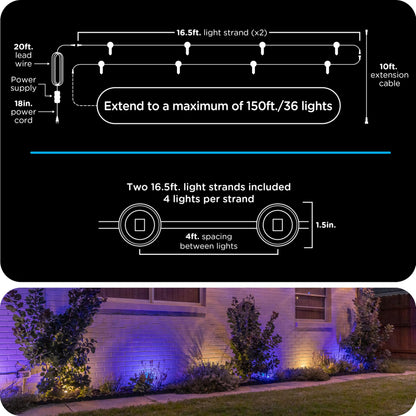 Enbrighten Vibe Eternity Landscape Lights, 33ft, 8 RGBWIC LEDs, Weatherproof, Perfect for Garden, Pathway, and Home Exterior Lighting, Smart App Control, Compatible with Alexa, Google Home, 83789